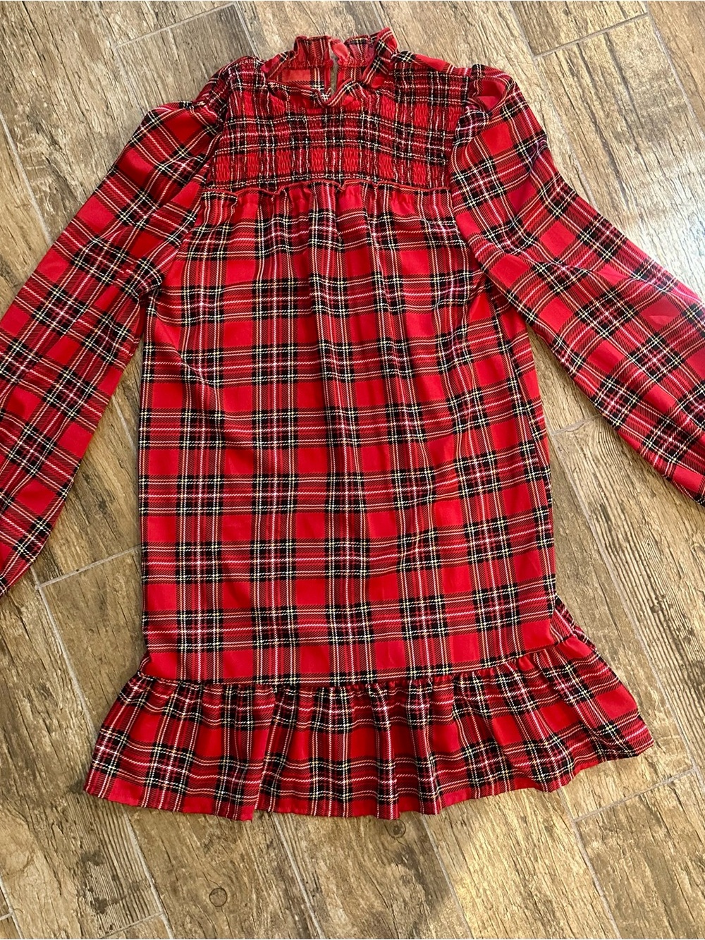 NWOT Red Plaid Ruffle Hem Smocked Dress - Picture 2 of 7